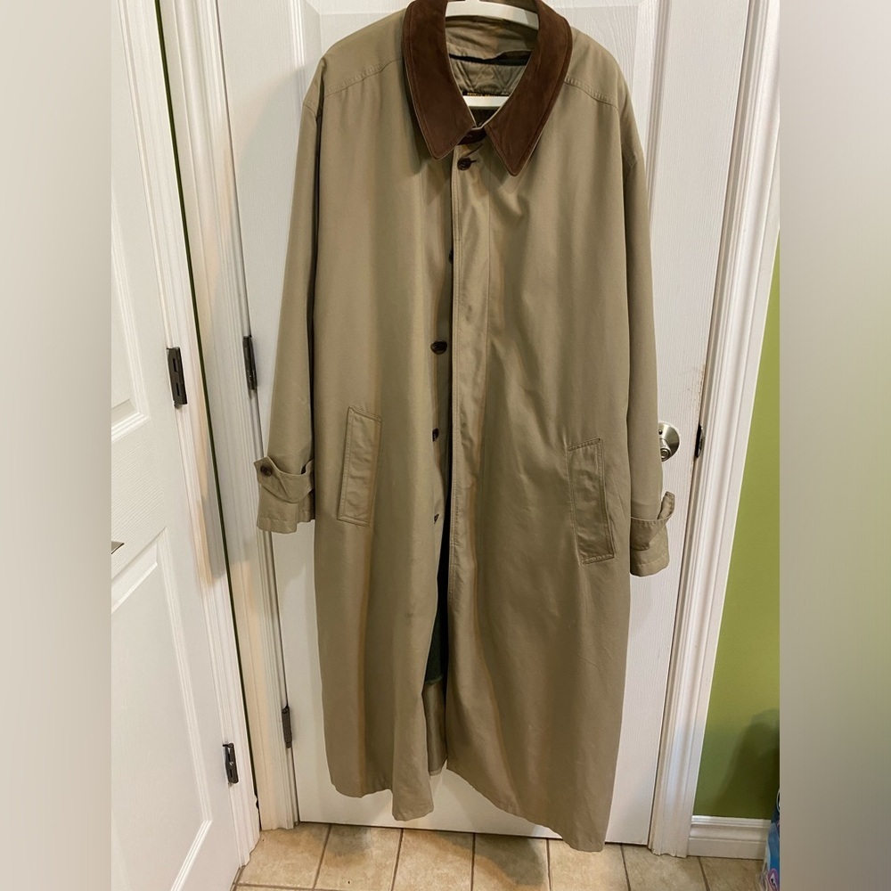 Rare BROOKS BROTHERS Lined Wool Long Trench Coat Rain Coat USA beige Buttons 46L